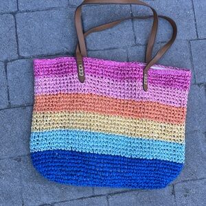 Crochet Straw Rafia Tote Bag by INC for Beach coastal vacation look